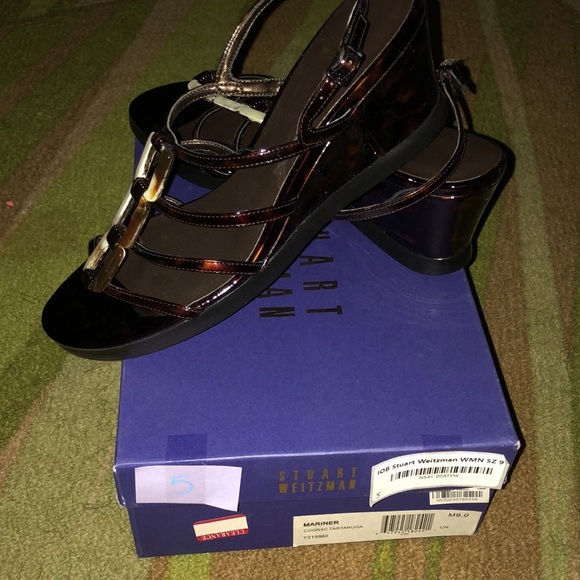 NWB-  brown leather Stuart Weitzman wedges sandals - Picture 8 of 9